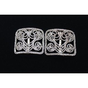 Antique‎ swirl pattern steel cut bead French shoe buckles pair